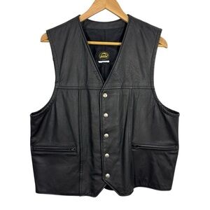 Bristol Genuine Leather Vest Mens L Black Snap Button Biker Grunge Moto EUC 3167